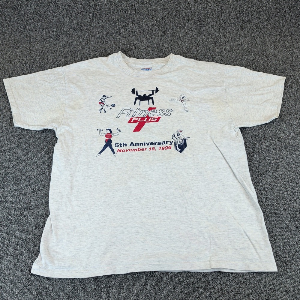 Hanes‎ Mens T Shirt XL Gray Cotton Blend Vintage 90s Fitness Plus Single Stitch